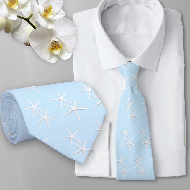 Starfish Motif Pale Blue Beach Groom Cravate (Créateur téléchargé)