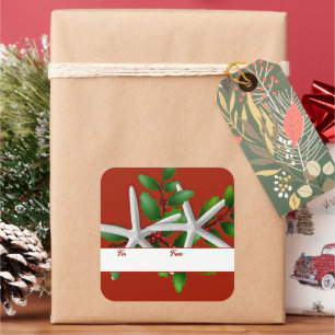Starfish n Holly Red Christmas Stickers cadeaux