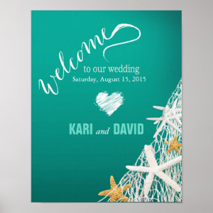 Starfish Netting Plage Mariage Affiche de bienvenu