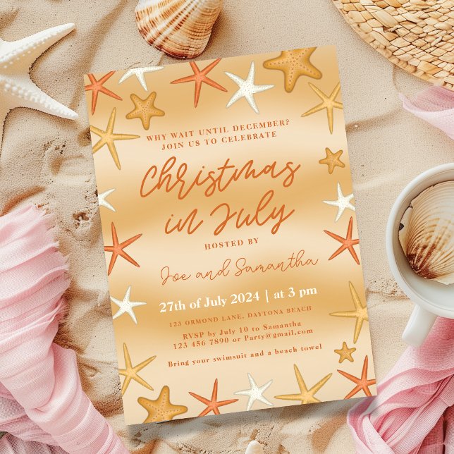 Starfish Noël en juillet Fête Invitation (Christmas in July party invitation, starfish design)