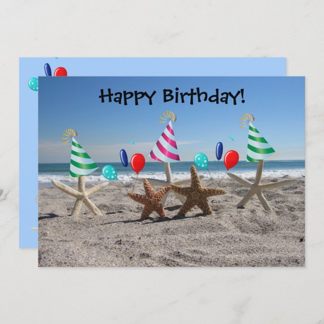 Starfish on the Beach Flat Birthday Card (Devant / Derrière)