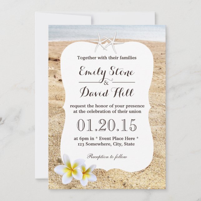 Starfish & Plumeria Beach Invitations de mariage (Devant)