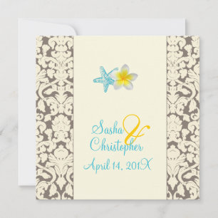 Starfish, plumeria + mariage damassé Invitations
