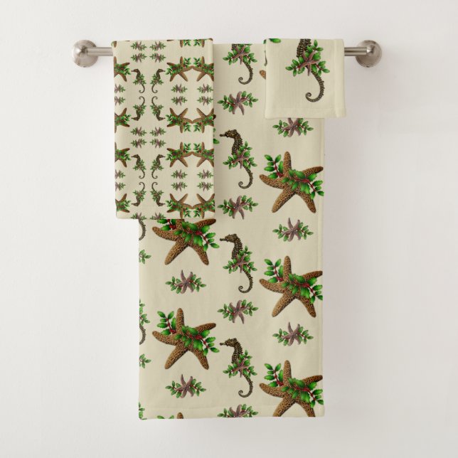 Starfish Sea Horse Noël Serviette de bain ensemble (En situation)
