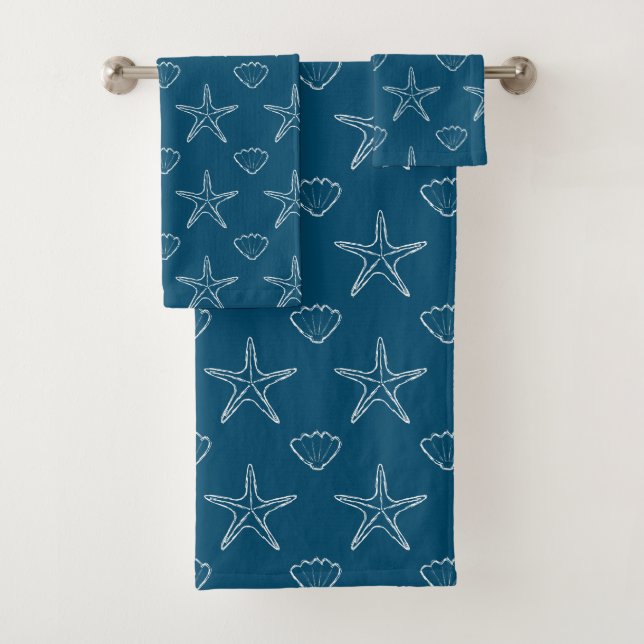 Starfish Seashell Croquis Motif Sur Ocean Blue (En situation)