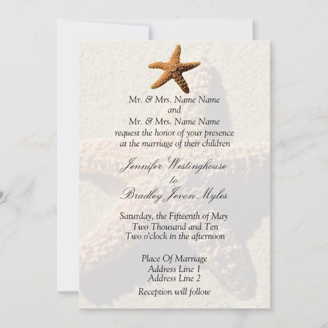 Starfish Tropical Mariage Beach Wedding Invitation (Devant)
