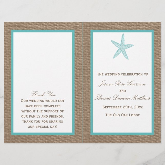 Starfish Turquoise Burlap Beach Wedding Collection (Devant)