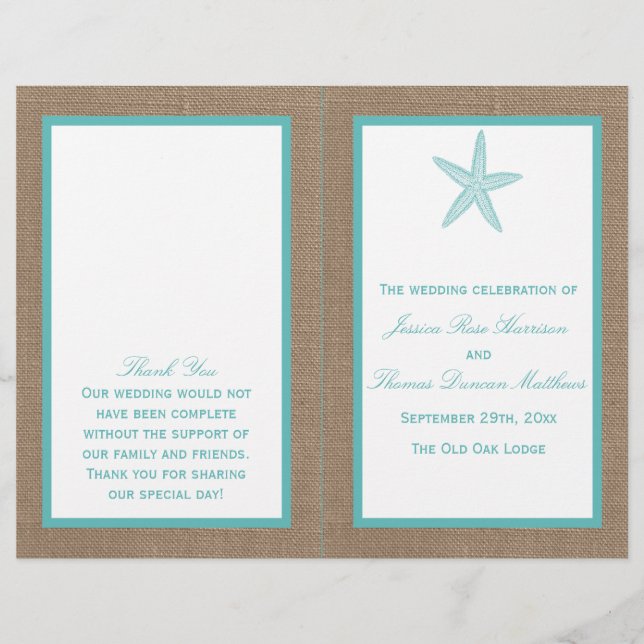 Starfish Turquoise Burlap Beach Wedding Collection (Devant)