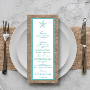 Starfish Turquoise Burlap Beach Wedding Menu
