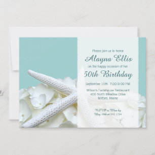 Starfish White Hydrangeas Invitations de fête d'an