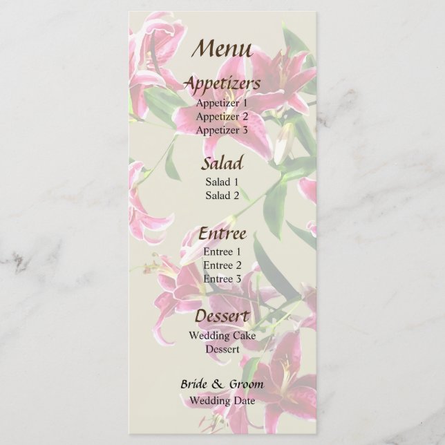 Stargazer Lilies Heart Menu Mariage (Devant)