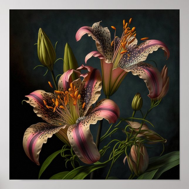 Stargazer Lily Flowers Art Imprimer Poster (Devant)