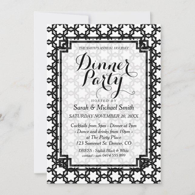 Stari S1 Black+White Dinner Party Invitation (Devant)