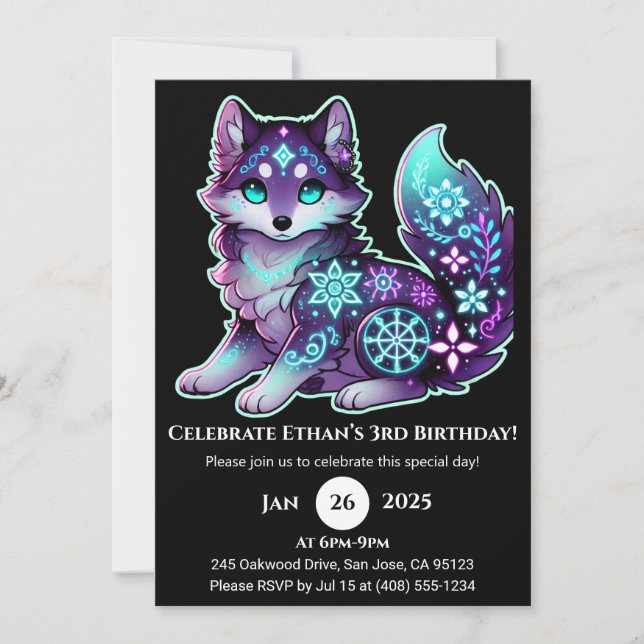 Starlit Spirit Wolf Invitation d'anniversaire (Devant)