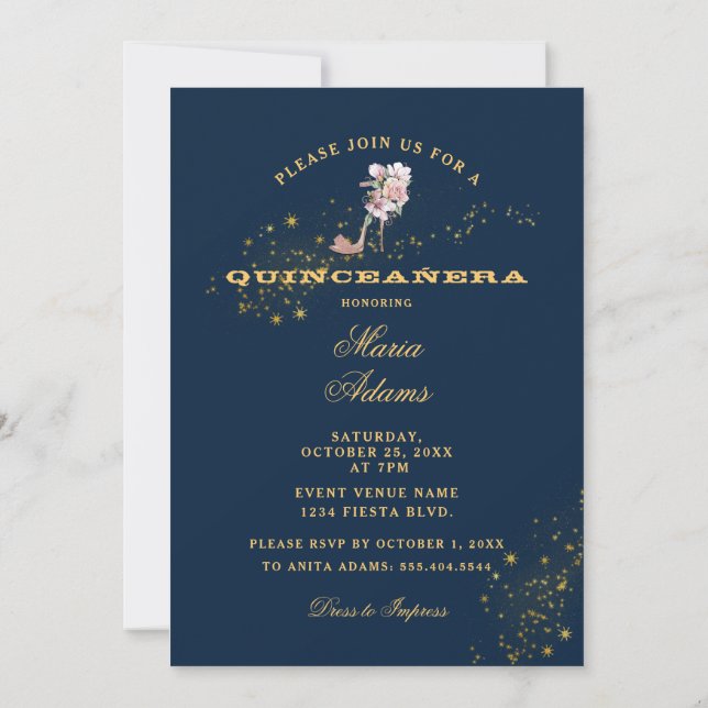 Starry Midnight Blue Quinceañera Invitation (Dos)