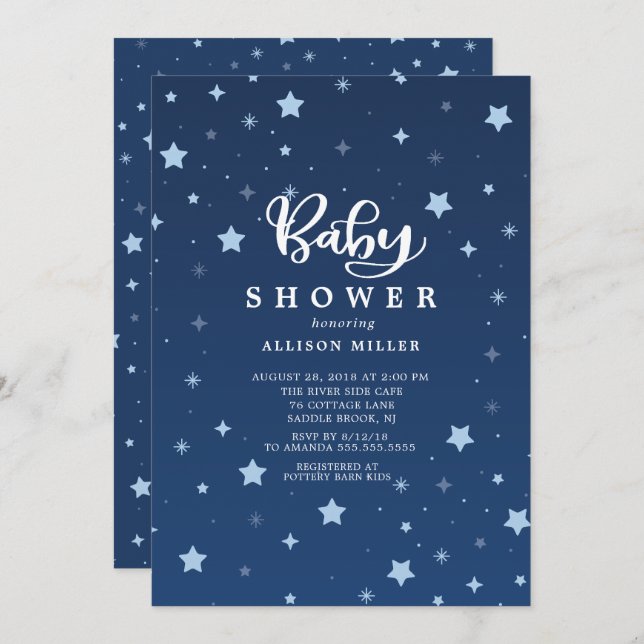 Starry Night Boys Baby shower Invitation (Devant / Derrière)
