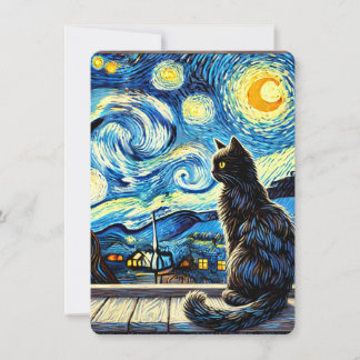 Starry Night Cat - Invitation Whimsical
