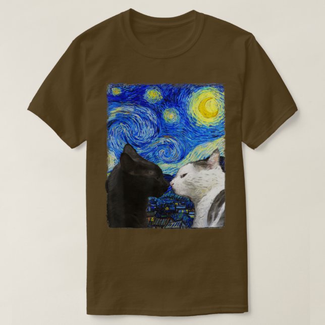 Starry Night Cat Van Gogh Cat T-Shirt (Design devant)