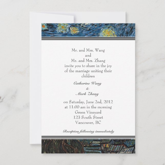 Starry Night, célèbre faire-part de mariage d'art. (Devant)