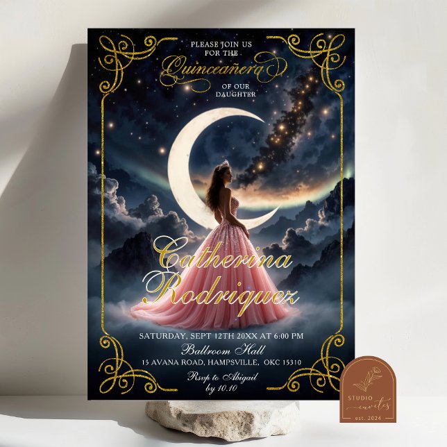 Starry Night Dusty Rose Quinceañera Invitation (Créateur téléchargé)