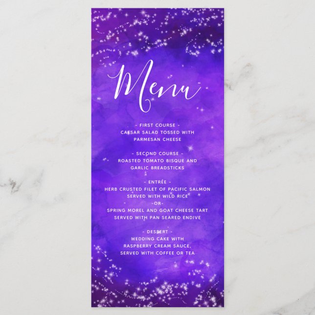 Starry Night Galaxy Purple Watercolor Menu Mariage (Devant)