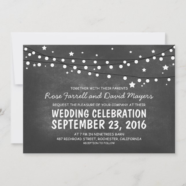 Starry Night Lights Chalkboard Mariage Invitations (Devant)