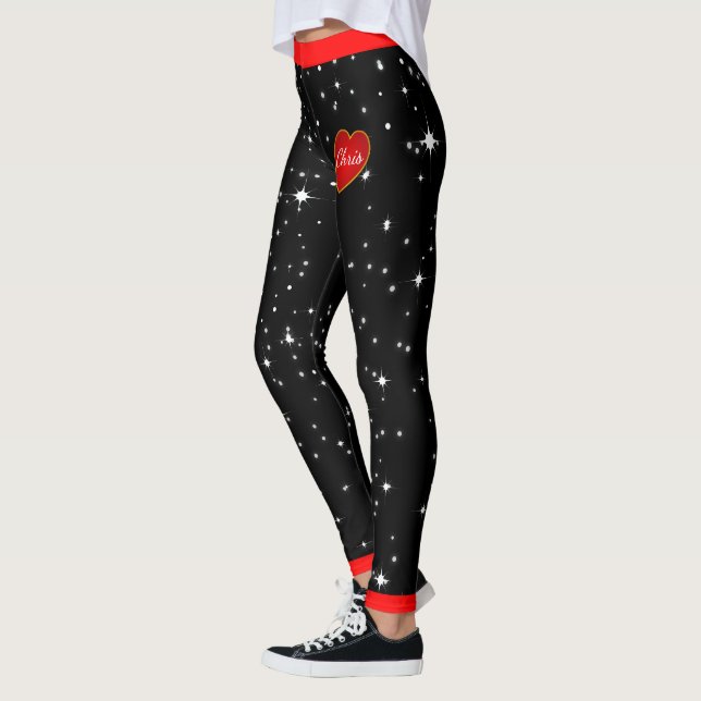 Starry Night Red Hearts Leggings noirs (coutume.) (Gauche)