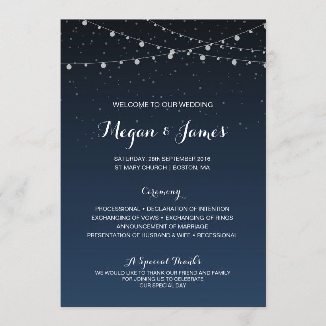 Starry Night Rustic Wedding Programme (Devant)