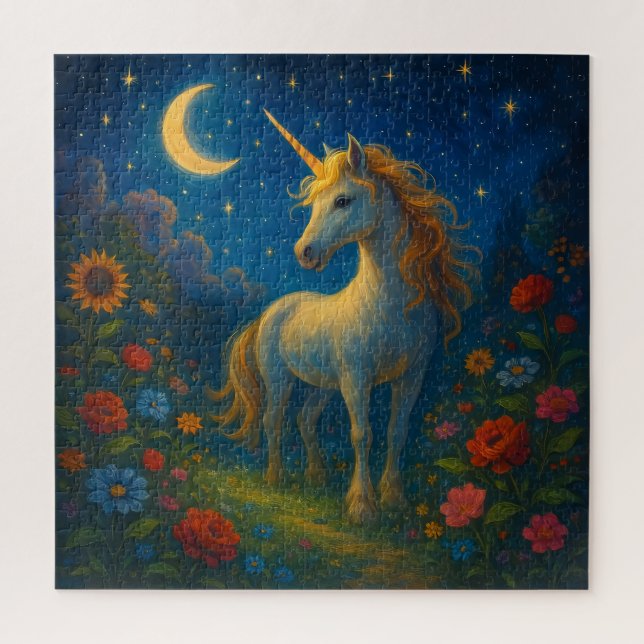 Starry Unicorn Garden - Puzzle de nuit magique (Vertical)