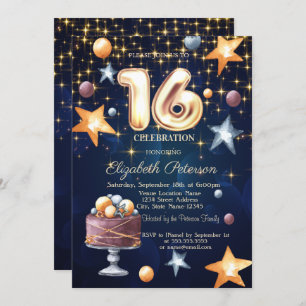 Stars Cake Marine Blue Sweet 16 Invitation