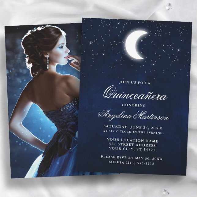 Stars de lune céleste Photo Quinceanera Invitation (Customize to change text size or text style.)