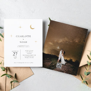 Stars de lune d'or céleste Photo QR Code Mariage