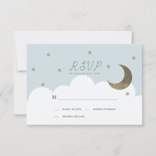 Stars & Lune Bébé Bleu Garçon Baptême RSVP