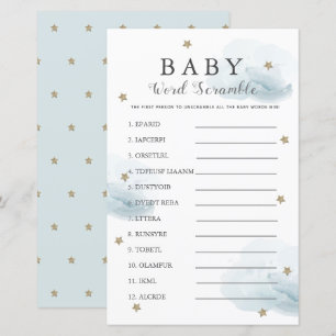 Stars & Nuages Mot Scramble Baby shower Bleu Jeu