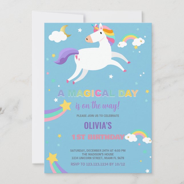 Stars Rainbow Fly Unicorn Invitations Anniversaire (Devant)