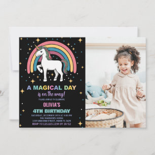 Stars Rainbow Unicorn Birthday Invitations photo