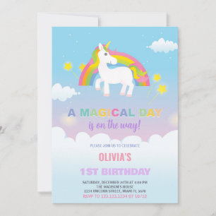 Stars Rainbow Unicorn Invitations d'anniversaire