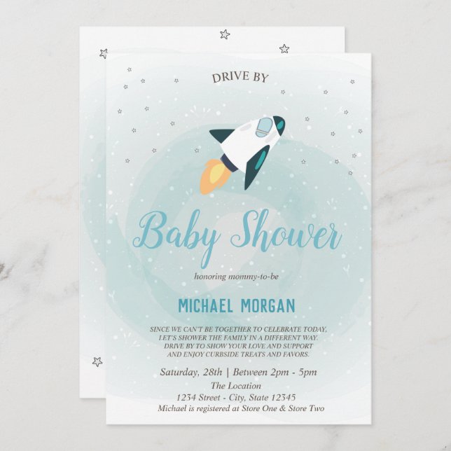 Stars, Rocket Drive Par Baby shower Invitation (Devant / Derrière)