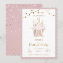 Stars rose et or 1er anniversaire Invitation