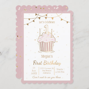 Stars rose et or 1er anniversaire Invitation