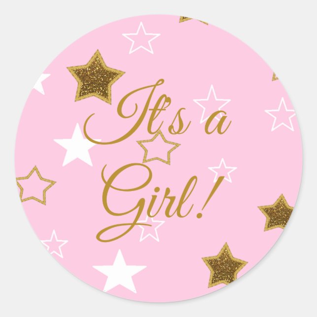 Stars rose et or est une fille Sticker Baby shower (Devant)