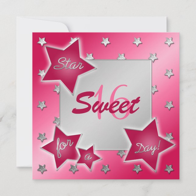 Stars rose, rouge et argent doux 16 Invitation (Devant)