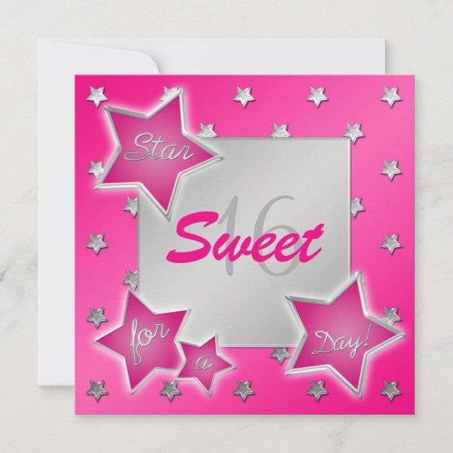 Stars roses et argentés Sweet 16 Invitation (Devant)