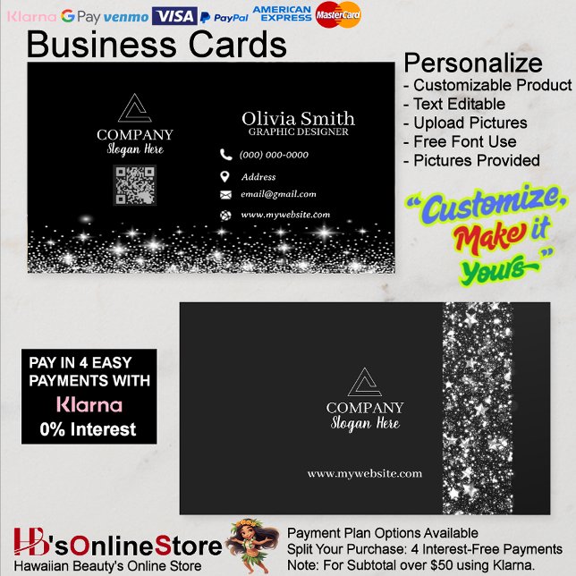 Stars & Sparkles QR Code Cartes de visite de 100 (Stars & Sparkles QR Code Business Cards of 100.)