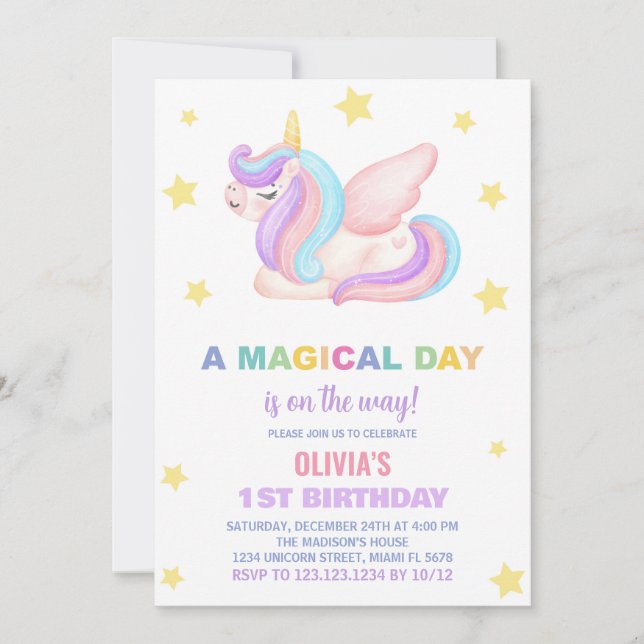 Stars Unicorn Invitations d'anniversaire (Devant)