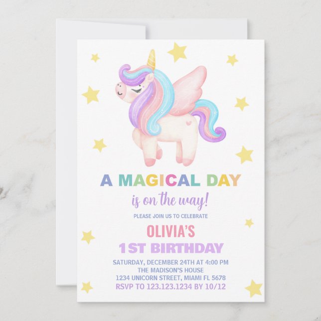 Stars Unicorn Invitations d'anniversaire (Devant)