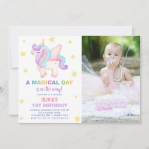 Stars Unicorn Invitations d'anniversaire avec phot