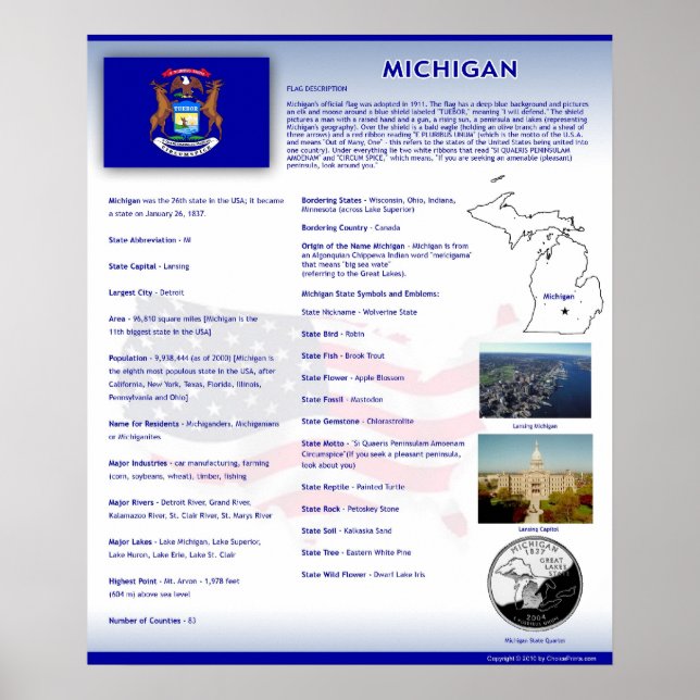 State of Michigan, MI Posters (Devant)