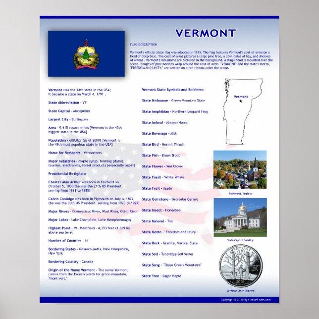 State of Vermont, VT Posters (Devant)