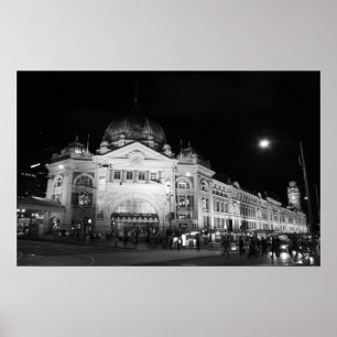 Station Flinders, Melbourne - Poster noir et blanc